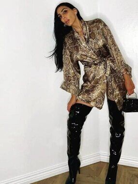 Cult of Coquette Heeled Jane Black Patent Thigh High Boots